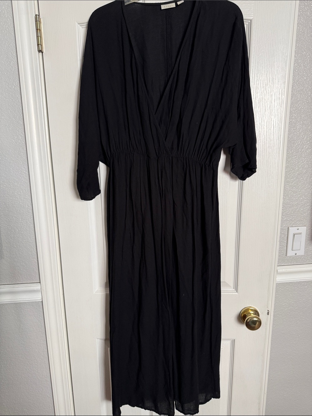 hinge Black V-Neck Midi Dress with Elastic Waist